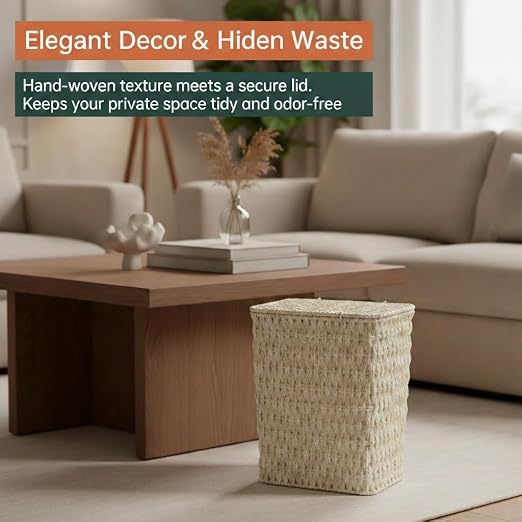 Coeusy 3 Gallon Paper Rope Bathroom Trash Can, Small Wicker Trash Cans - Image 6