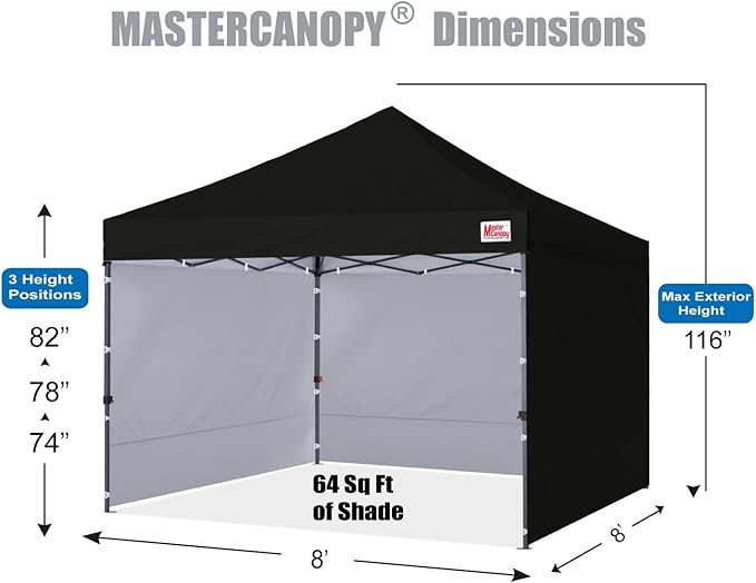 MASTERCANOPY Heavy Duty Pop-up Canopy Tent with Sidewalls (8x8,Black)