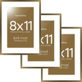 Homeforia 8x11 Picture Frame Bronze, High End Metal 8 x 11 Brass Frames with Mat 6 by 9 for Photo, 11x8 Frame Matted to 6x9 inch Print, 8by11 Wall or Tabletop Frame, Tempered Glass, Wall Kit, Set of 3
