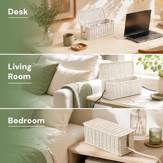 Cable Management Box, Handmade Rattan Cord Organizer - Image 7