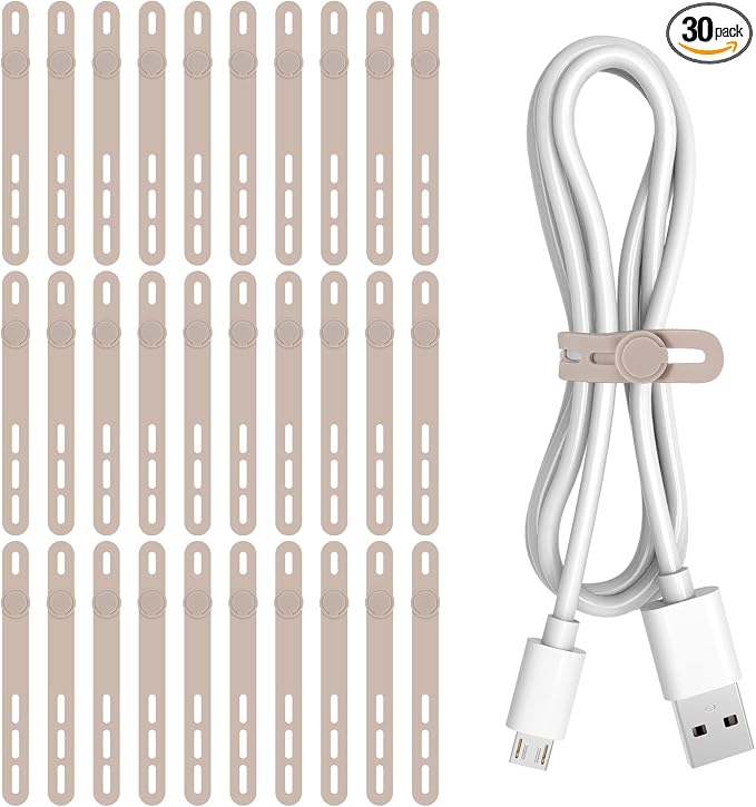 Donruby 30Pcs Silicone Cable Ties, Reusable Cord Organizer Straps, Khaki | by Donruby