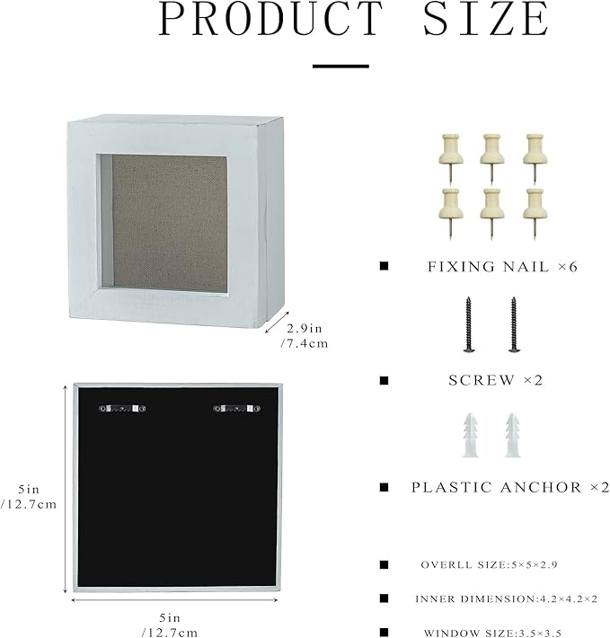 Freezing point Shadow Box Frame 5x5 Shadow Boxes Display Case with Linen Back Memorabilia Awards Medals Bouquet Photos Picture Badge Wedding Memory Box for Keepsakes Small Pin Board White