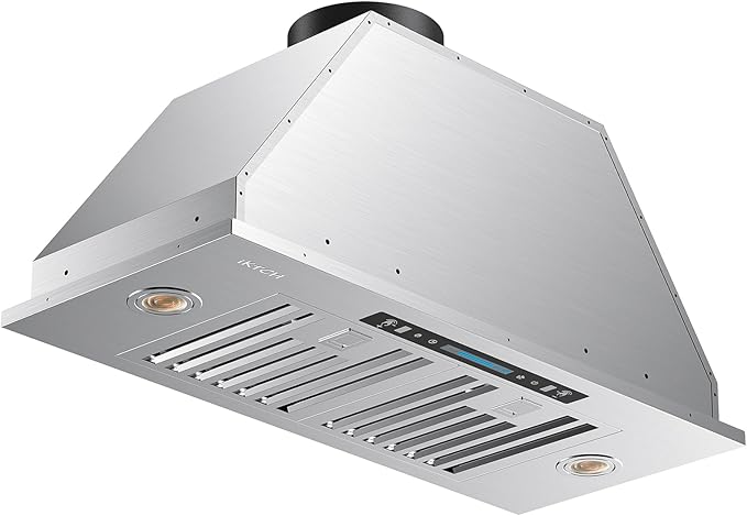 IKTCH 30 inch Insert Range Hood, 390 CFM Low Noise Kitchen Vent Hood, Ducted/Ductless Convertible Duct, Stainless Steel vent hood with 4 Speed Gesture Sensing&Touch Control Panel