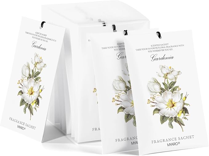 MYARO 12 Pack Gardenias Scented Sachets, Closet Deodorizer Car Freshener by MYARO