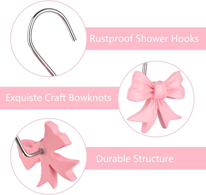 12 pcs Bow Knot Shower Curtain Hooks, Home Decorative Shower Curtain Rings - Image 6