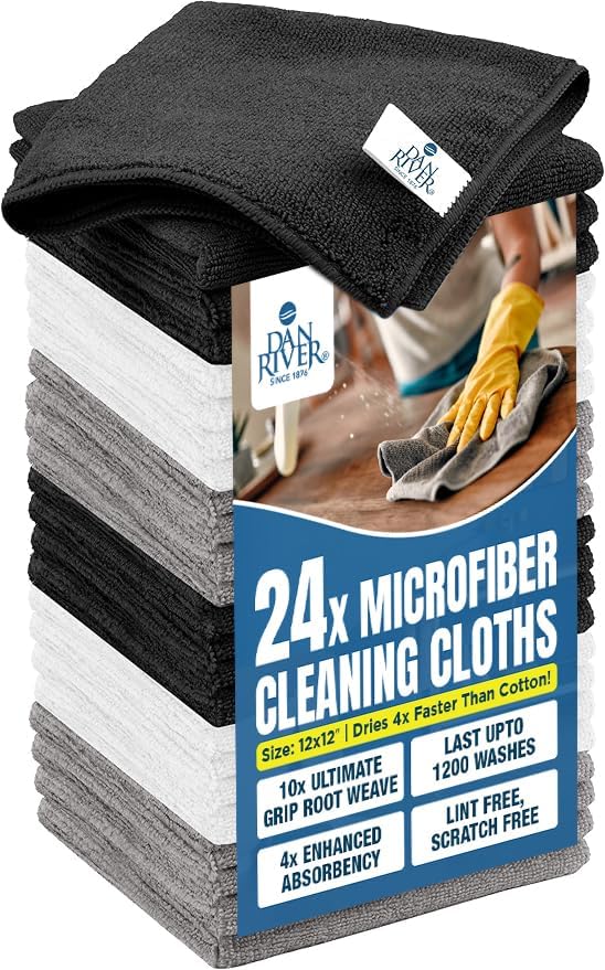 DAN RIVER 24-Pack Microfiber Towels – Ultra Absorbent, Lint-Free & Streak-Free by DanRiver