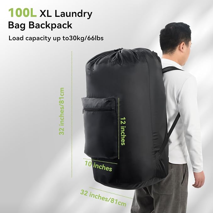 OTraki Large Laundry Backpack 100L Heavy Duty Travel Laundry Bags Hamper Bag - Image 2