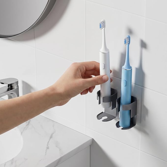 Adhesive Electric Toothbrush Holder Wall Mounted, Aluminum Black 2 Pack | - Image 5