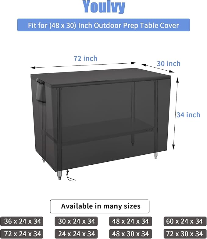 Outdoor Prep Table Cover 72 Inch, Waterproof Fadeproof UV Resistant Patio Stainless Steel Metal BBQ Table Cover All Season Protection for Outdoor Table - 72 x 30 x 34 Inch