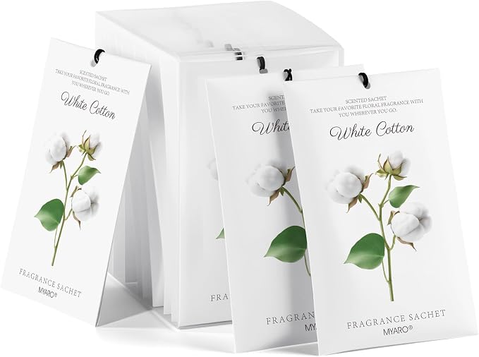 MYARO 12 Pack White Cotton Scented Sachets, Closet Deodorizer Car Freshener by MYARO