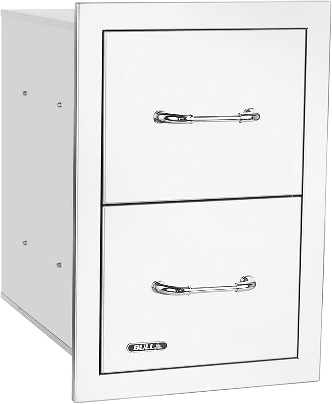 Bull Outdoor Products Premium Outdoor Kitchen Bundle – Angus 75,000 BTU Built-In Grill Head, Double Drawer with Reveal, 38" Double Doors, Single Side Burner, 304 Stainless Steel – NG