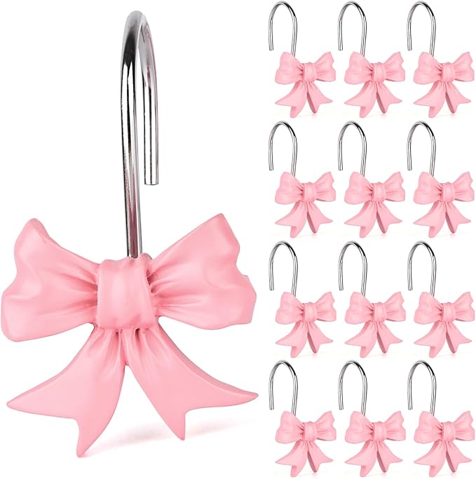 12 pcs Bow Knot Shower Curtain Hooks, Home Decorative Shower Curtain Rings by EVOOKA