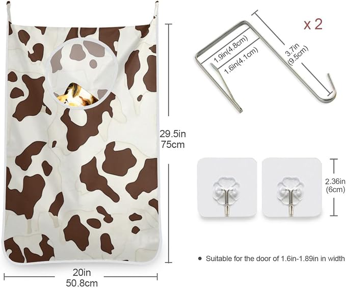 Hanging Laundry Hamper with Stainless Steel Hooks, Oxford Fabric Printing Door - Image 3