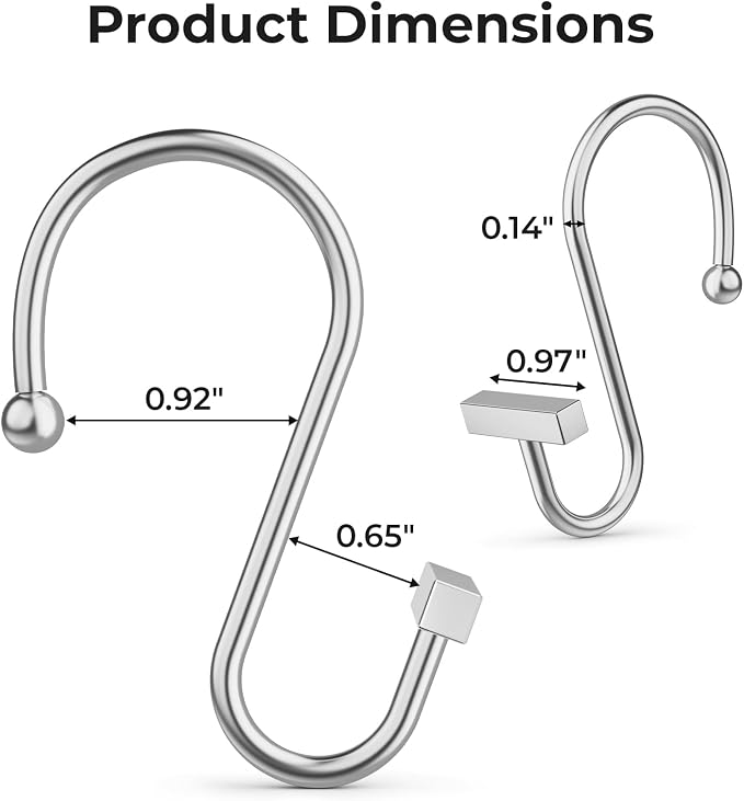 Bathway Shower Curtain Hooks, Chrome Shower Curtain Rings Rust Proof, T-Bar - Image 2