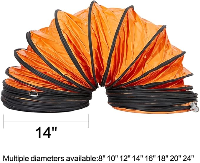 PVC Flexible Duct Hose, HVAC Duct Hosing Flame Retardant for Ventilator Utility Blower Fan with Adjustable Rope and D-Ring, Easy Storage (14inx25ft)