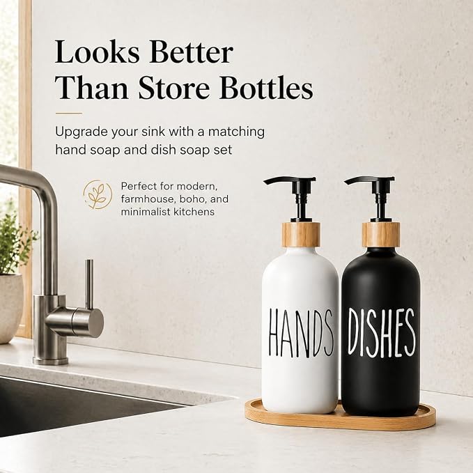 Dish Soap Dispenser for Kitchen, Glass Hand Soap Dispenser, Modern Farmhouse - Image 4