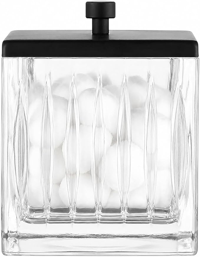 Vince Camuto Home Glass Cotton Jar Holder – Matte Black Lid, Elegant Bathroom by Unknown