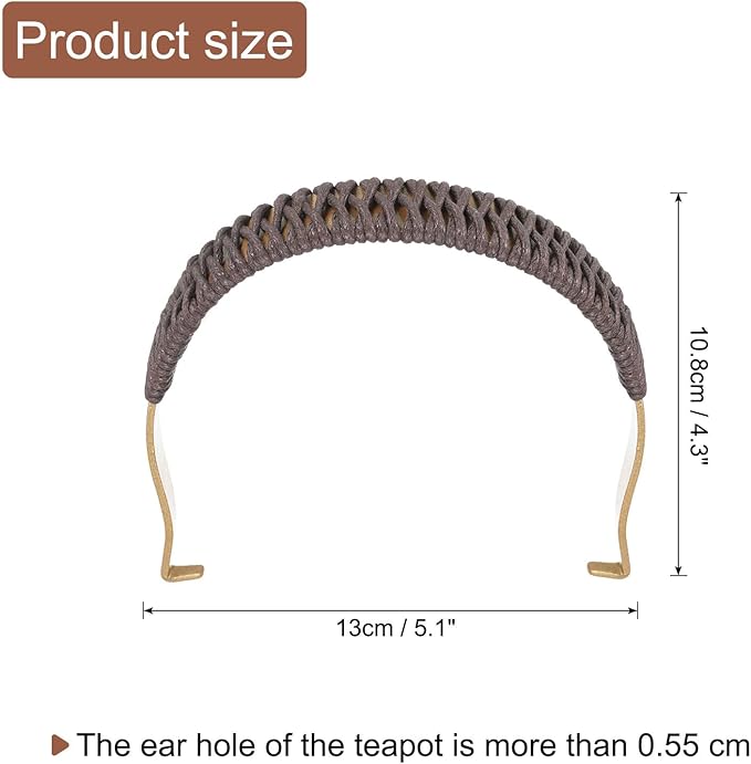 uxcell Metal Tea Pot Handle Internal Buckle Teapot Woven U-Shape Handle Replacement for Span 4.5-5 Inch Ceramic Pottery Teapot Kettle Accessories Supplies, Gold/Brown