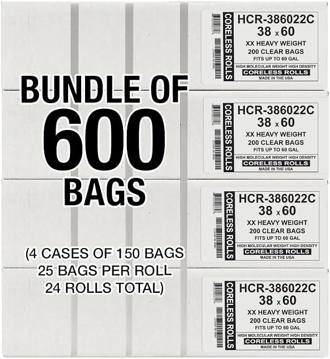 Aluf Plastics 60 Gallon 22 Micron Clear Trash Bags - Image 2