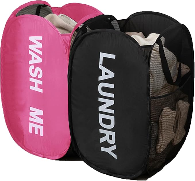2Pack Black and Pink Laundry Baskets Fodable Mesh Hamper by Aplter