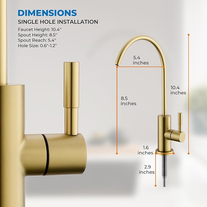 WEWE Drinking Water Faucet for RO System, Non-Air Gap, Brushed Gold | Lead-Free - Image 4