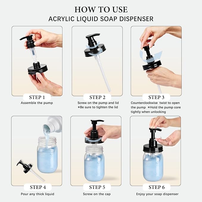 Amolliar Plastic Mason Jar Soap Dispenser - 16OZ | Refillable BPA-Free Hand - Image 7