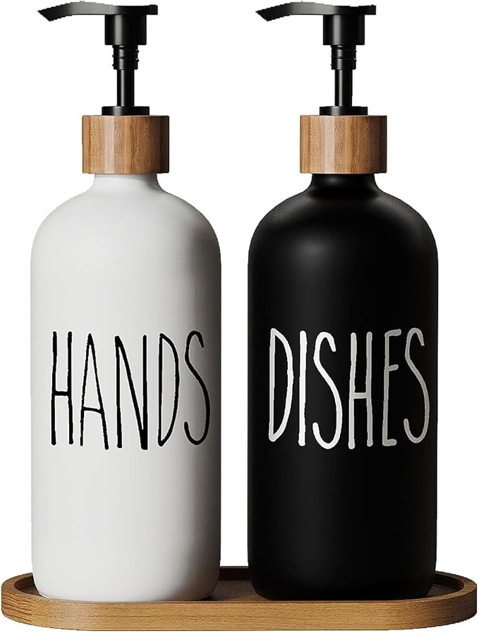 Dish Soap Dispenser for Kitchen, Glass Hand Soap Dispenser, Modern Farmhouse by Aeakey