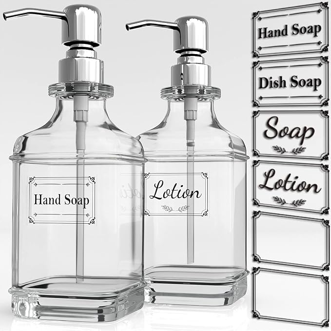 Soap Dispenser - 2 Pack, 18 Oz Antique Design Thick Glass Hand Soap Dispensers; by GLADPURE