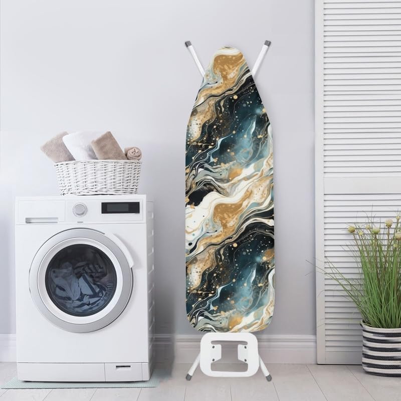 Watercolor Fluid Ironing Board Cover Blue Gold Marble Texture 15x54 Inch - Image 4