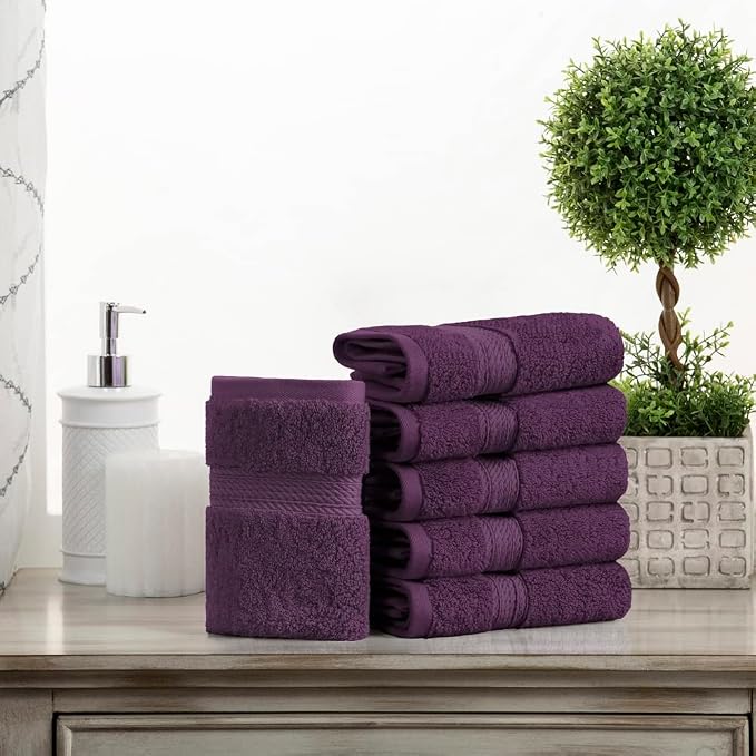 Superior Egyptian Cotton Plush & Absorbent, Face Towel Set of 6, Plum | Quick - Image 2