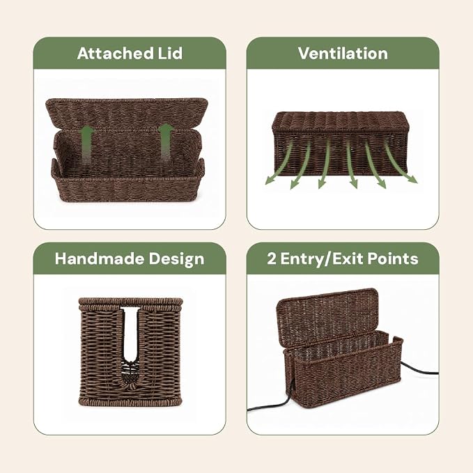 Cable Management Box, Handmade Rattan Cord Organizer - Image 6