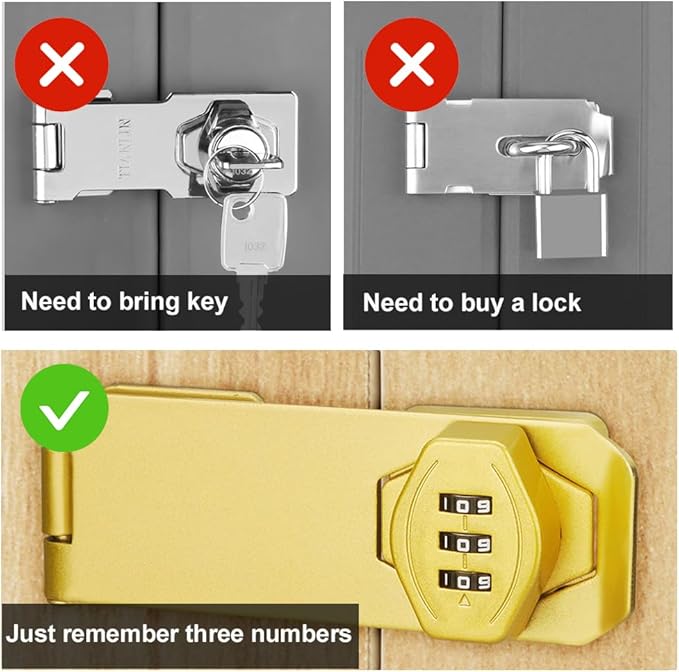 2Pcs Cabinet Password Rotary Hasp Locks,4 Inch Keyless Combination Lock for Cabinets,Gates,Doors,Closets and More (Gold)