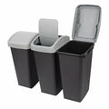 Recycling Bin System, 3-Pack 12 Gallon Containers with Swing Top Lids, Black and White, Odor Protection, Trash Sorting Station with Labels