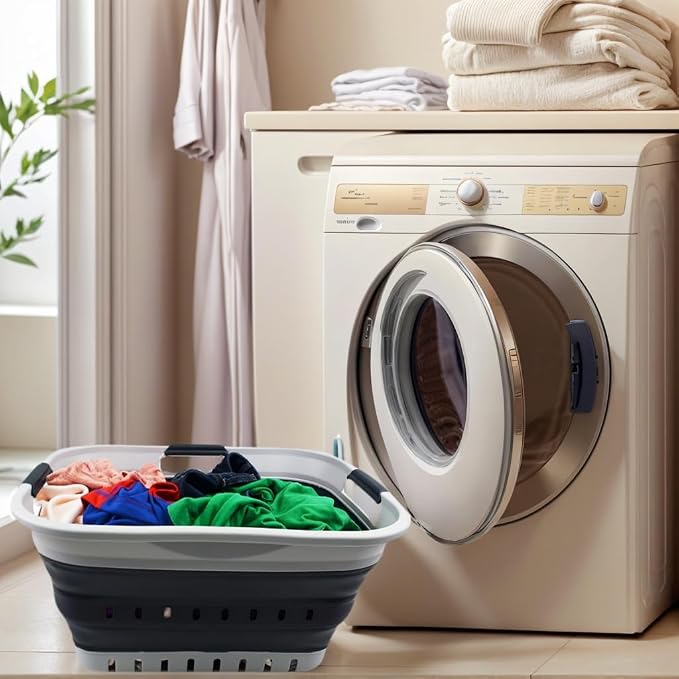 SAMMART 30L Collapsible 3 Handled Plastic Laundry Basket - Image 2