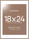 Homeforia 18x24 Poster Frame Mocha, High End Metal 18 x 24 Picture Frames with Mat 16 by 20 inch Photo, 18x24 Mocha Frame Matted to 16x20 Print, 24x18 Hanging Frame, Tempered Glass, Wall Kit, Set of 1