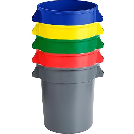 PRO&Family Commercial Round Trash Can, Ingredient Bin, Heavy-Duty Plastic, Anti-Static, Kitchen, Office, Outdoor Use (Black, 32 Gallon)