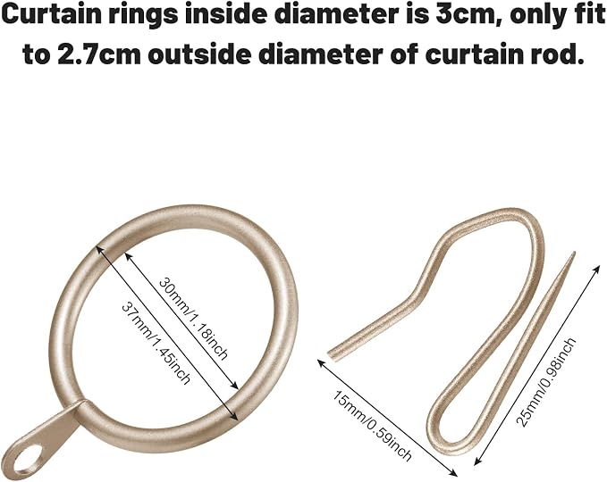 Hotop 60 Pcs 1.26 Inch Curtain Ring and 60 Pcs Pin Hook, Champagne Gold | Metal - Image 2