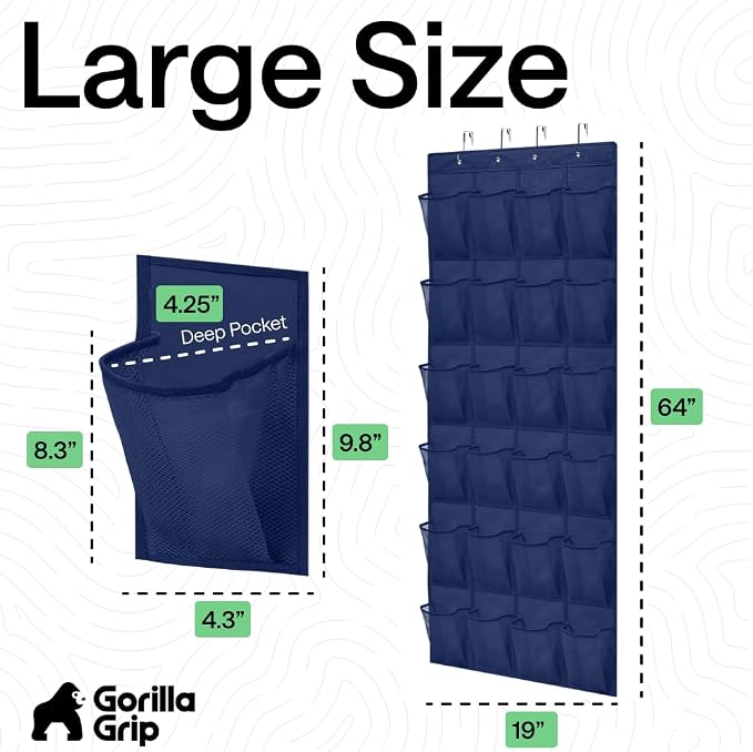 GORILLA GRIP Over the Door Shoe Organizer, 24 Large Pockets, Space Saving - Image 7