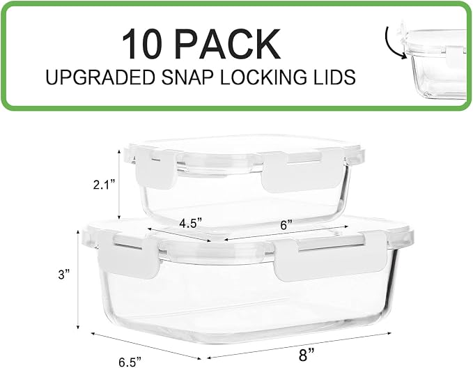 M MCIRCO 10 Pack Glass Food Storage Containers - Image 2