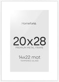 Homeforia 20 x 28 Picture Frame White, High End Metal 20x28 Poster Frames with Mat 14x22 for Photo, 20 x 28 White Frame Matted to 14 x 22 Print, 28x20 Hanging Frame, Tempered Glass, Wall Kit, Set of 1
