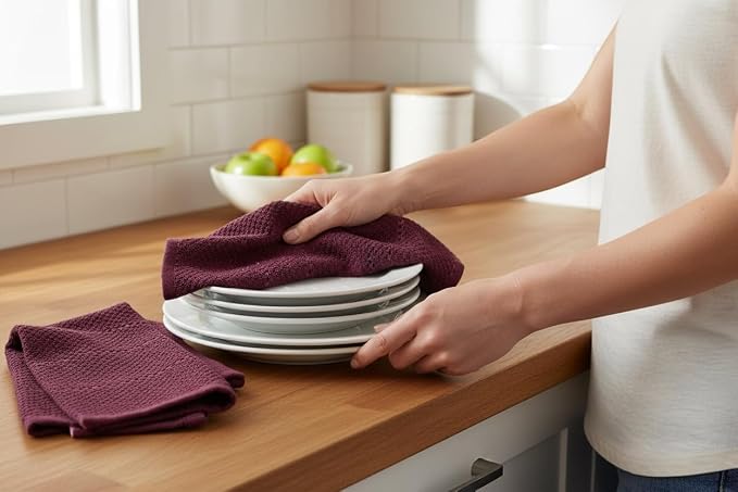 Burgundy Red Wine Kitchen Dish Towels, 100% Cotton - Image 3