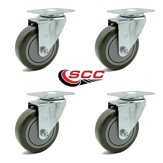 Service Caster Brand Replacement Set for Uline Casters - Swivel Top Plate Casters with 4 Inch Gray Polyurethane Wheels - Includes 4 Swivel Casters - Fits Vinyl Basket Truck 24 Bushel