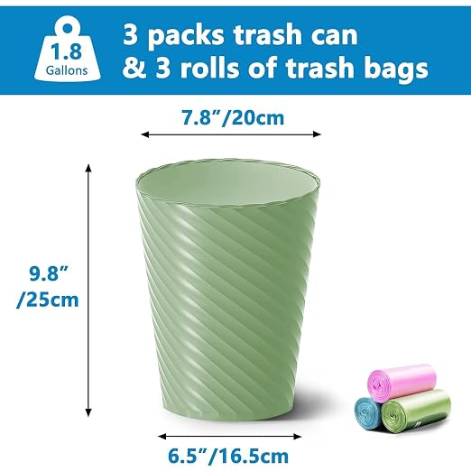 Lysam Bathroom Trash Can 3 Pack, 1.8 Gallon Small Trash Can - Image 3