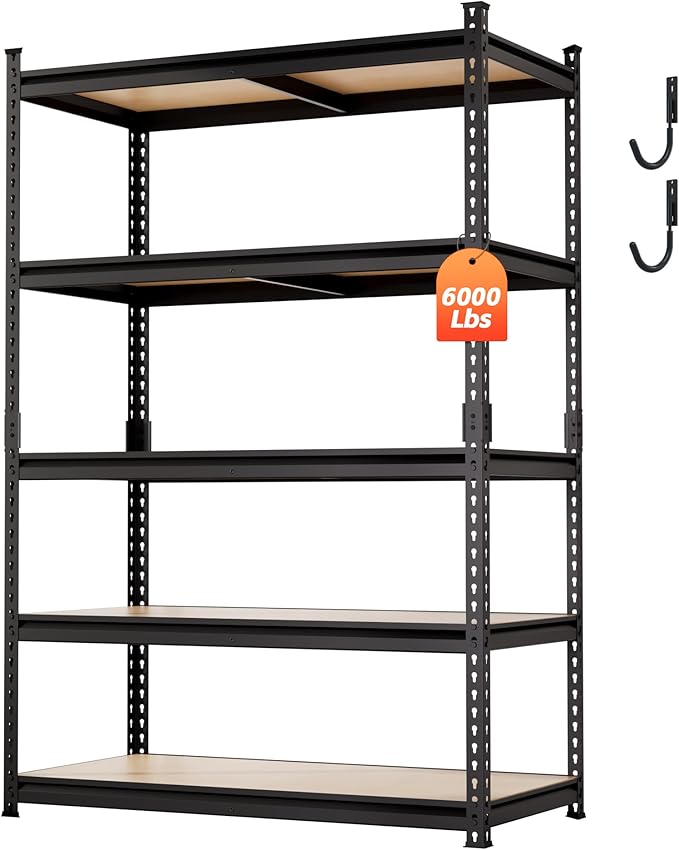 DYNALOAD 6000 Lbs Heavy Duty Garage Shelving, 5-Tier Adjustable Metal Storage Shelves, Boltless Steel Utility Rack for Garage Basement Warehouse, 48" W x 24" D x 72" H