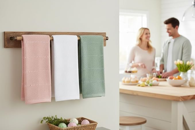 Sage Pink White Kitchen Hand Dish Towels, 100% Cotton - Image 7