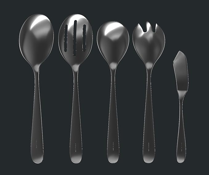 Matte Serving Set, 18/10 Stainless Steel Satin Flatware, Modern Brushed Finish Cutlery, Dishwasher Safe & Durable, Built to Last (10-Piece Serving Set, Fidenza)