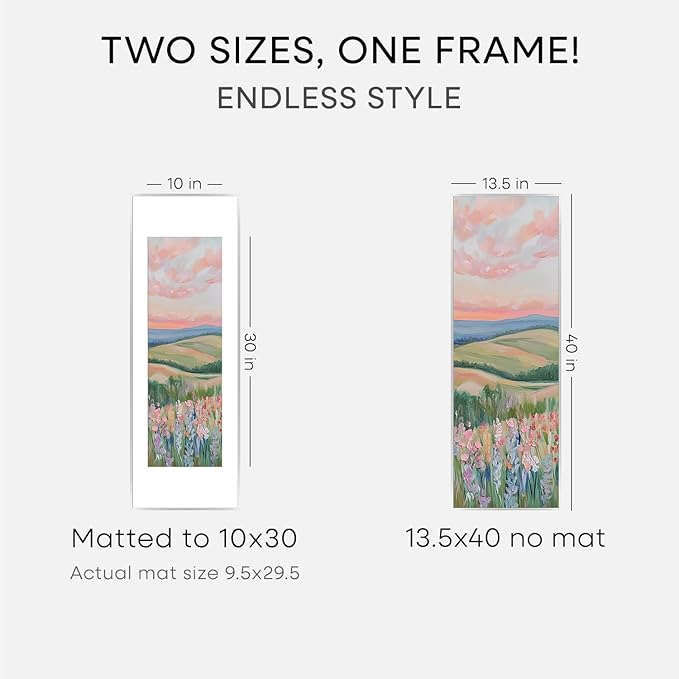 Homeforia 13.5x40 Panoramic Frame Silver, High End Metal 13.5x40 Picture Frames with Mat 10x30 Photo, 13.5 x 40 Poster Frame Matted to 10 by 30 Print, 40x13.5 Frame, Tempered Glass, Wall Kit, Set of 3