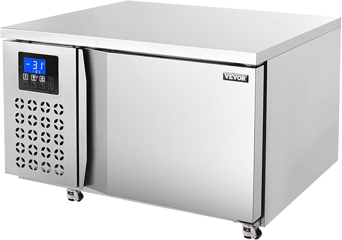VEVOR 80 L Blast Chiller, 3 Trays Commercial Flash Freezers, <-31~68°F> 4 Modes Chest Shock Frozen, 304 Stainless Steel Flash Freezer, 360° De-frost Blast Chiller with Casters for Seafood, Ice Cream