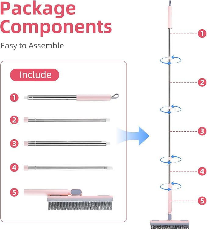 Floor Scrub Brush with Long Handle, Grout Brush | V-Shaped Stiff Bristles - Image 7