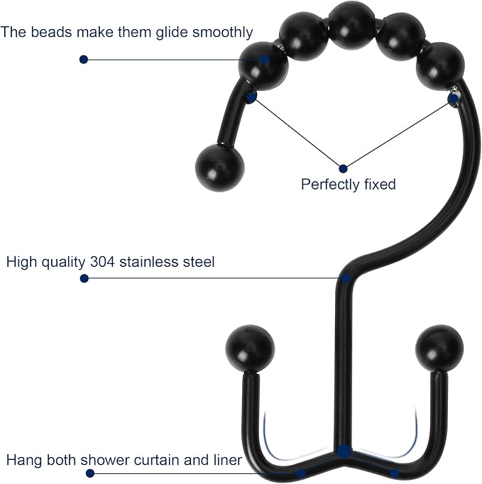 Gidse Shower Curtain Hooks, Sturdy Stainless Steel Double Sided Shower Hooks - Image 3